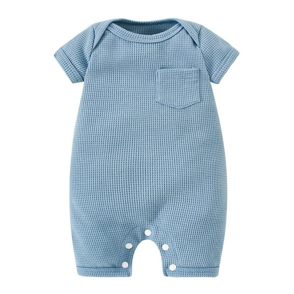 FAOWME Baby Onesie Solid Color Cute Little Pocket Jumpsuit Onesie Baby Onesie Crawling Suit Blue 12-18 Months