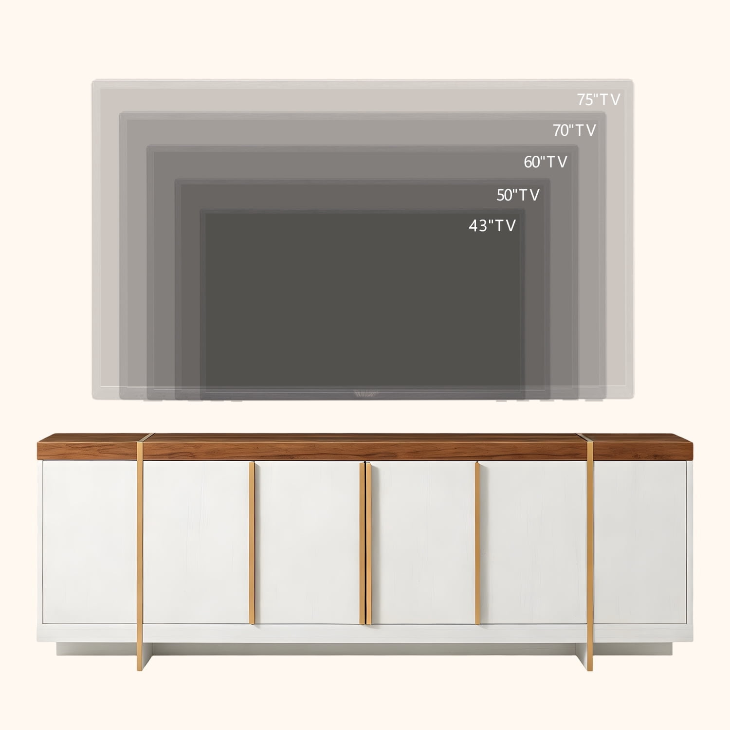 KeyWhat TV Stand for TVs Up to 80", Modern Entertainment Center with Storage, TV Console with Handle-Free Hidden Doors Design for Living Room, Antique White