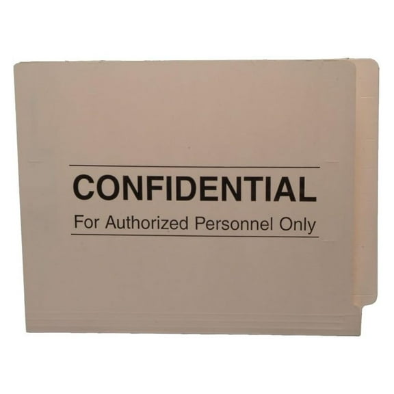 11 pt Manila Folders, Full Cut 2-Ply End Tab, Letter Size, Fastener Pos #1 & #3, "Confidential" Printed (Box of 50)