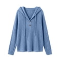 thumbnail image 7 of CQONEPT Womens Ribbed Hoody Pullover Button V Neck Sweatshirt Tops Dressy Casual Long Blouses Stretch Fall Fashion Clothes Blue XL, 7 of 7