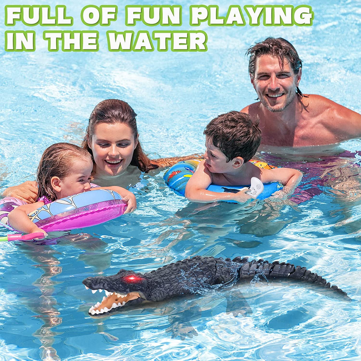 SSAWcasa 2.4GHz Remote Control Crocodile Toy, RC Crocodile with Glowing Eyes Simulated Alligator RC Boat Toys for Kids Aged 6+ (Black)
