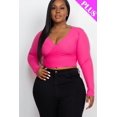 thumbnail image 4 of Plus Size Ribbed Long Sleeve Top with Wrap Front Design, 4 of 11