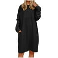 thumbnail image 4 of Early Access Deals Women Plus Size Dresses Women's Solid Color Long Sleeve Neck Slim Slit Dress Long Sleeve Round-Neck Dress Black, S, 4 of 8