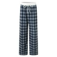thumbnail image 5 of larppty Women's Plaid Wide-Leg Baggy Pants - Elastic Waist, with Pockets | Pajama & Loungewear（Blue，L）, 5 of 9