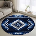 thumbnail image 3 of 3.3ft Washable Round Rug, Ethnic Style Pattern Non-Slip Circle Area Rug for Entryway Bedroom, Retro Weaving Blue Abstract Art Indoor Accent Floor Mat for Home Decor, 3 of 9