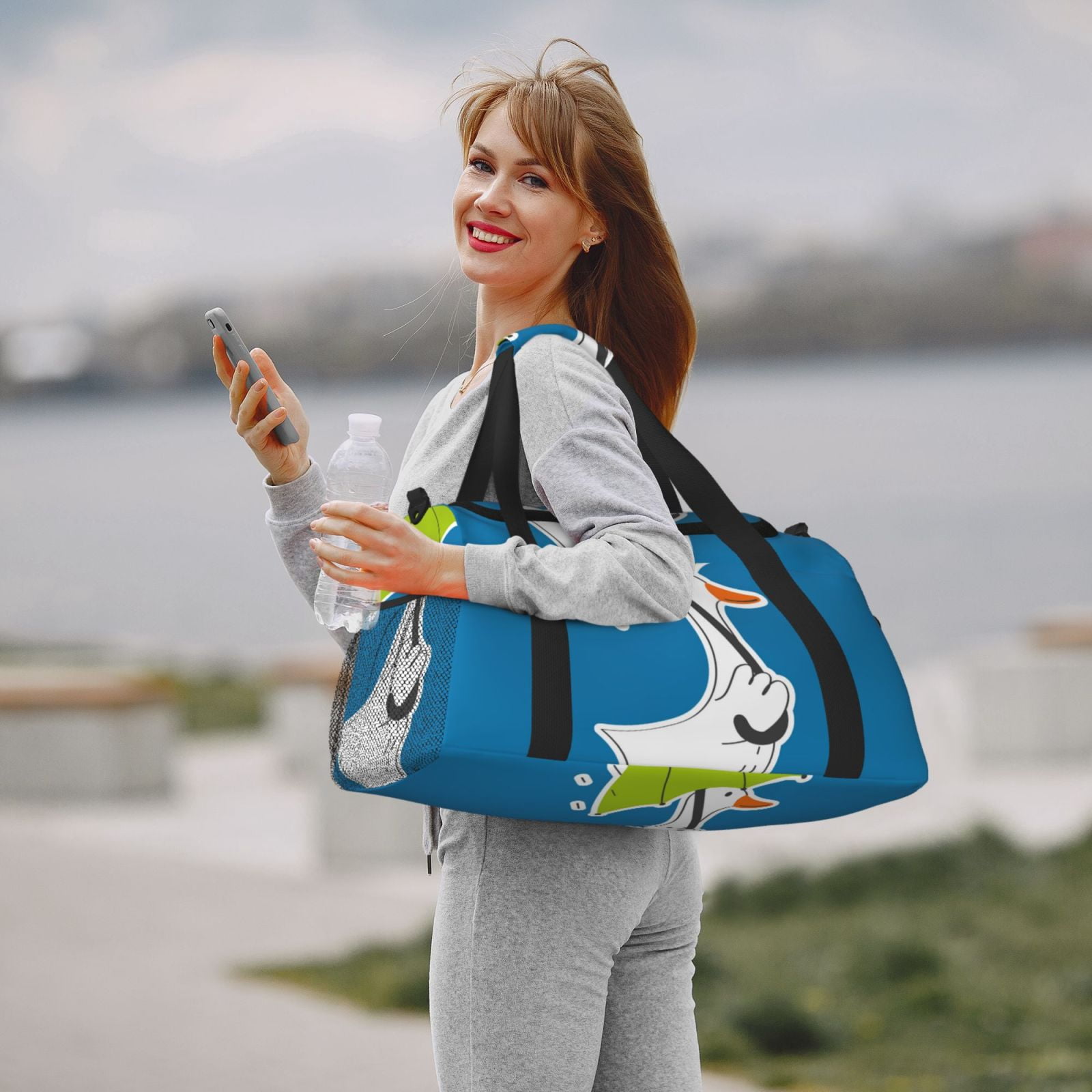 Fuzoiu Goose Holding an Umbrella Print Travel Duffle Bag,Carry On Tote Bags,Duffel Bag,Sport Gym Bag, Hospital Bag for Labor and Delivery, Overnight Bag,Luggage Bag