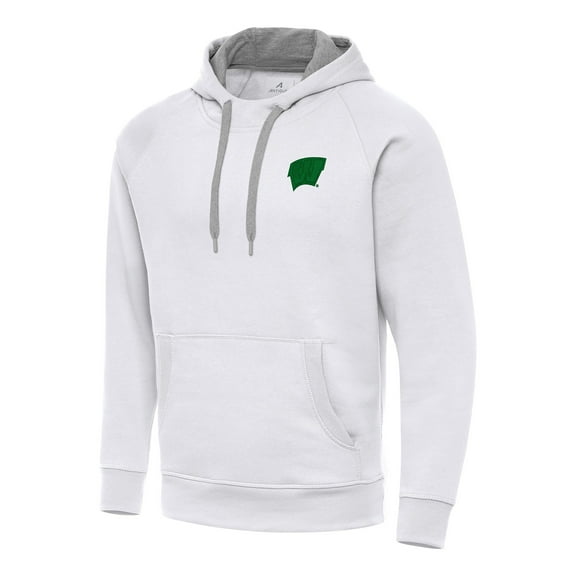 Men's-Antigua  White Wisconsin Badgers St. Patrick's Day Fleece Raglan Victory Pullover Hoodie