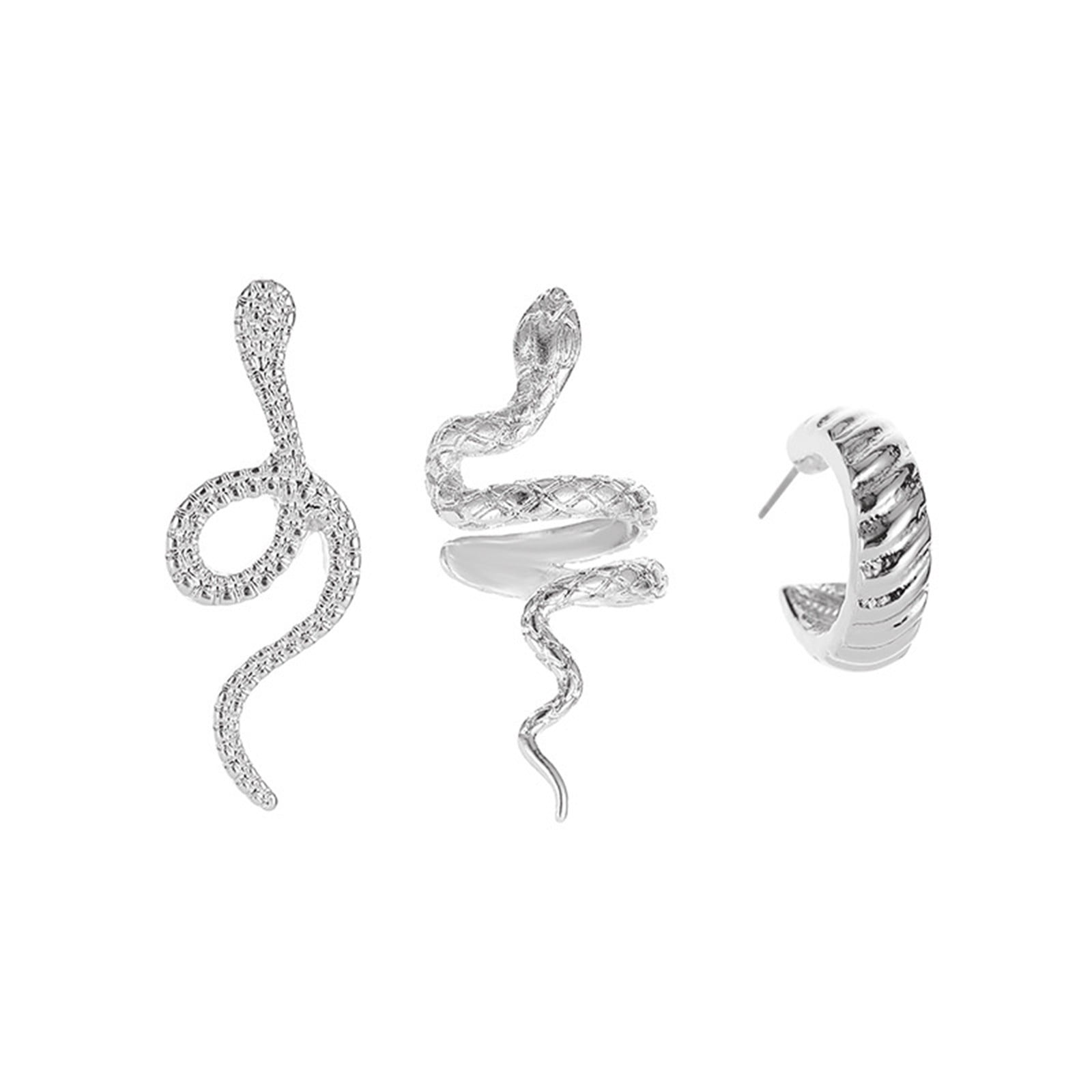 Heiheiup Metal Snake Retro ThreePiece Pattern Cold Earrings Wind Fashion Earrings Cute Ear