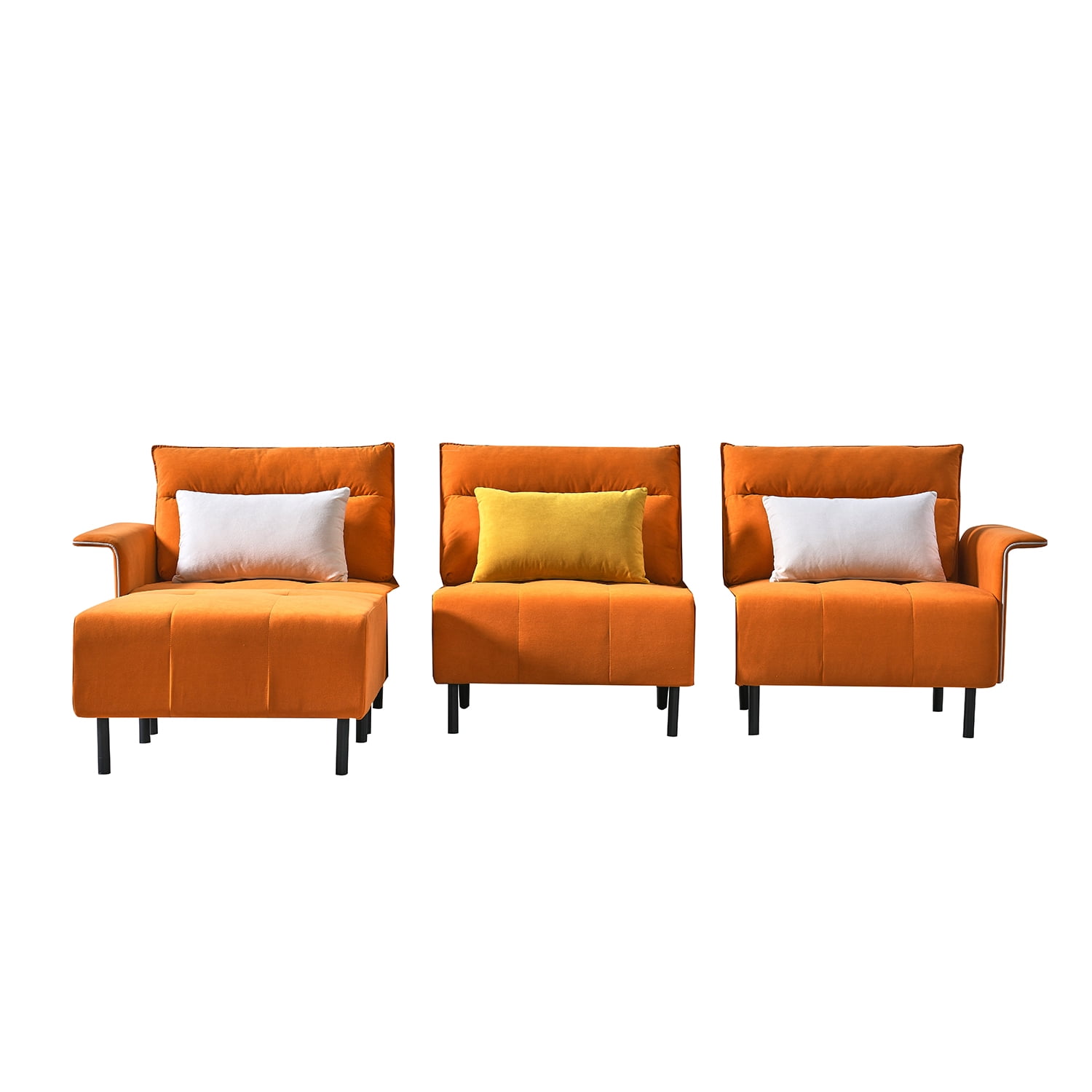 Kadyn L-Shaped Sectional Sofa, Suede Sectional Couch with Removeable Ottoman and 3 Pillows, Modern Suede Upholstered Sofa for Apartment, Orange Kadyn L-Shaped Sectional Sofa, Suede Sectional Couch with Removeable Ottoman and 3 Pillows, Modern Suede Upholstered Sofa for Apartment, Orange