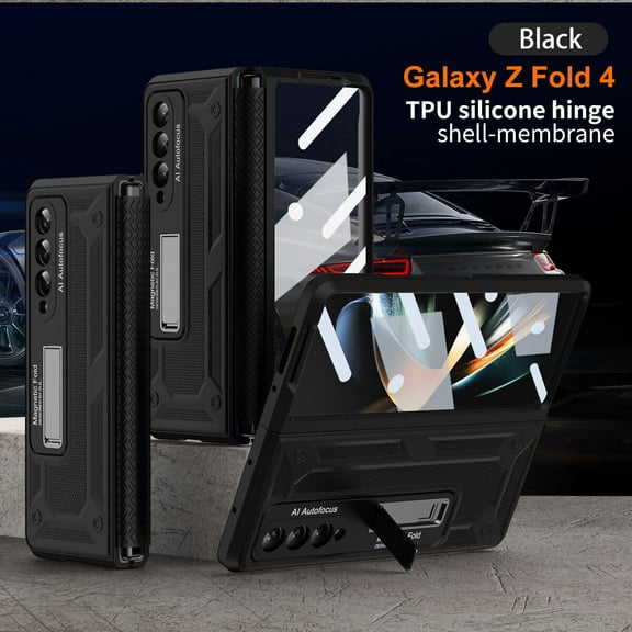 For Samsung Galaxy Z Fold 4 5G Built in Screen Protector Shockproof Retractable TPU Hinge Stand Phone Case Cover