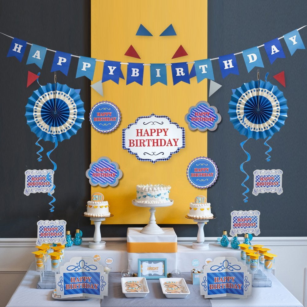 Happy Birthday Decoration and Party Supplies with Blue