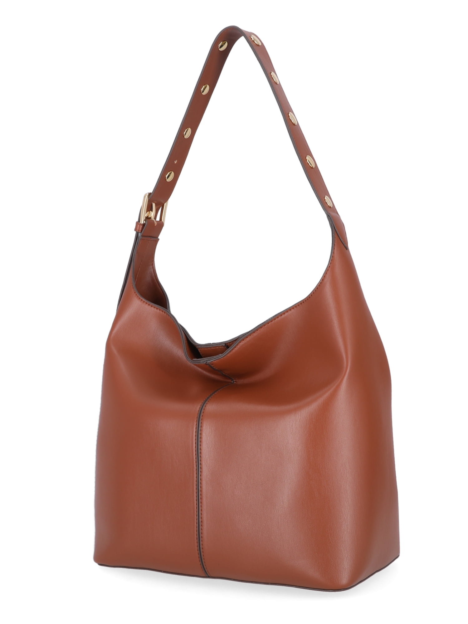 Time and Tru Women's Shively Faux Leather Bucket Handbag, Cognac