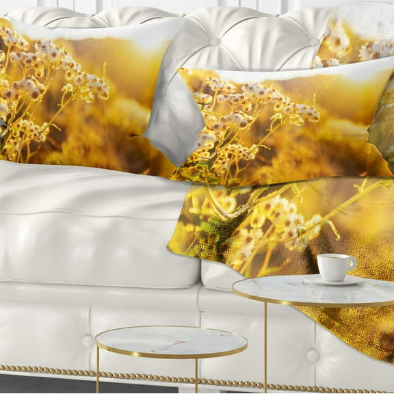 Designart Bright Yellow Rural Garden Flowers - Floral Throw Pillow - 12x20