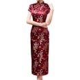thumbnail image 2 of Elegant Autumn Winter Floral Printed Cheongsam Formal Dress for Women, 2 of 4