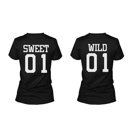 Sweet 01 Wild 01 Matching Best Friends T-Shirts BFF Tees For Two Girls Friends