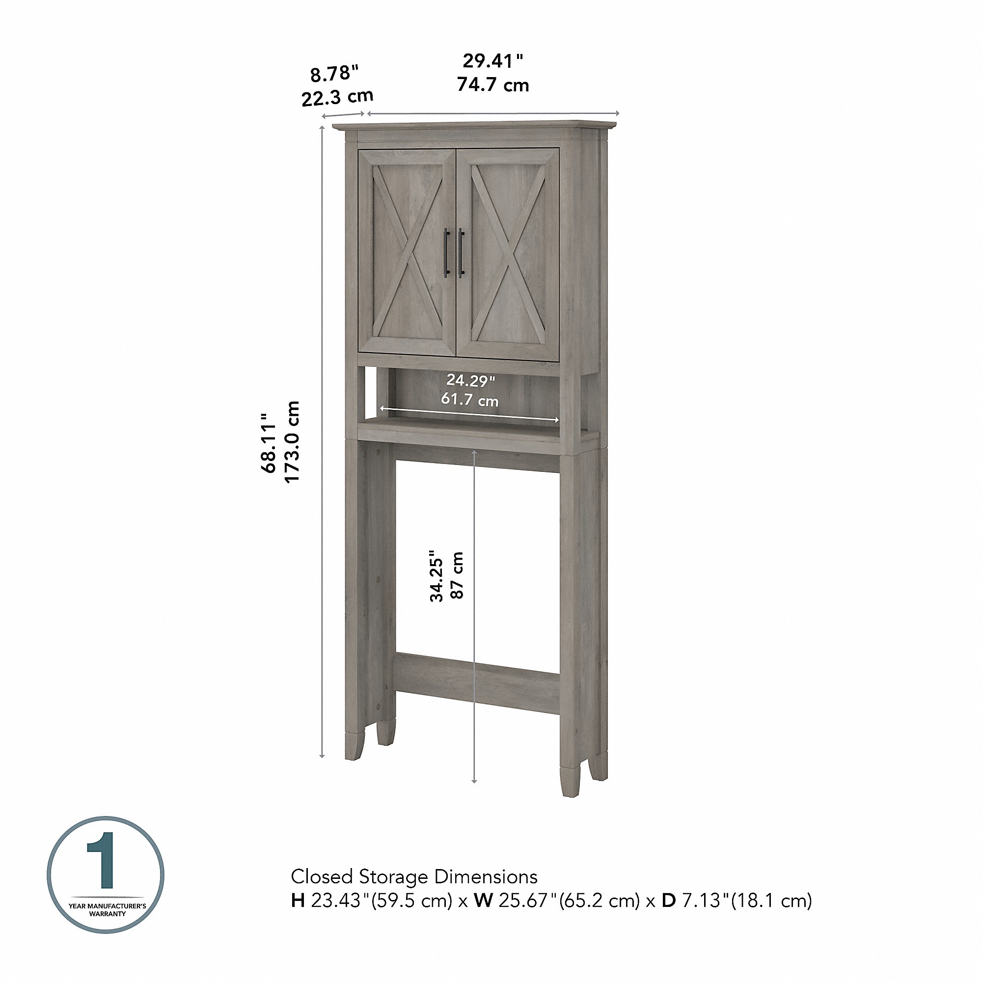 Bush Furniture Key West Over The Toilet Storage Cabinet in Driftwood Gray -  Walmart.com