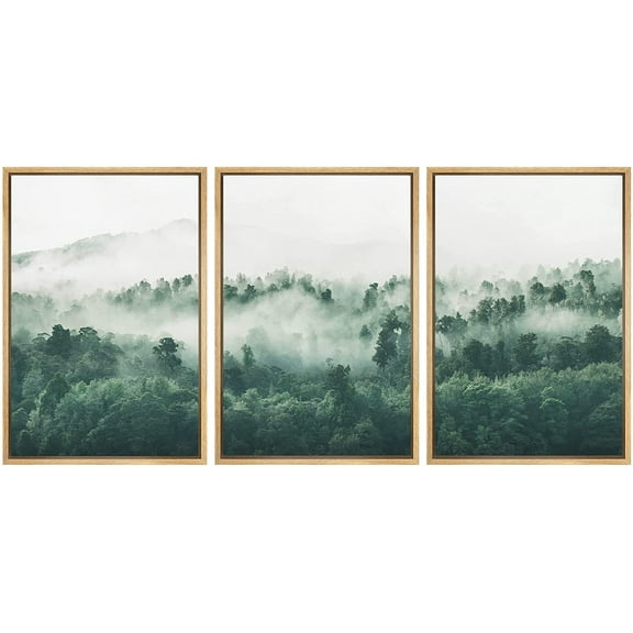 wall26 Framed Canvas Print Wall Art Set Misty Foggy Mountain Forest Trees Nature Wilderness Photography Realism Rustic Landscape Colorful Cool for Living Room, Bedroom, Office - 16"x24"x3 N