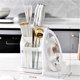 thumbnail image 2 of Knife Block Utensil Holder with Draining Tray Compartment Storage Transparent Kitchen Utensils Organizer White, 2 of 5