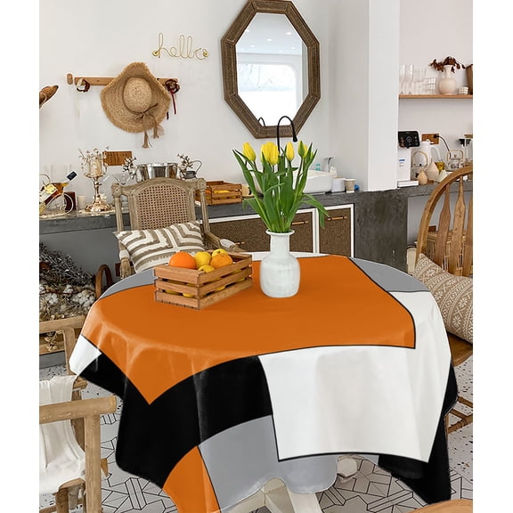 Orange Black Grey Tablecloth Square Table Cloth 54x54, Waterproof Tablecloth Outdoor Table Cloth, Middle Century Irregular Geo Abstract Art Washable Table Cover for Kitchen Dining Party