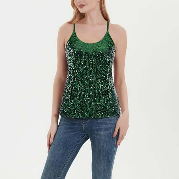 Womens Tops Women's New Sequined Top Shiny Uest Slim Fit Versatile Camisole Vest Shirts for Women