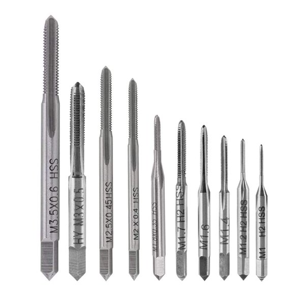HUGFEGWE Ensemble de 10 Pcs de Vis de Machine Micro Taps, Outil de Vis Droite pour Cannelure M1 à M3.5 pour Horloges et Montres