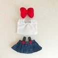 thumbnail image 4 of Vêtements de Poupée (Poupée Non Incluse) Incluant Chemise Blanche en Dentelle + Jupe Salopette en Denim à Boutons Rouges + Nœud Rouge + Appareil Photo Violet + Chaussures Blanches (Ensemble de Cinq Pièces) Poupées Villa Poupée Cyclique Amp Integrity Dolls, 4 of 4