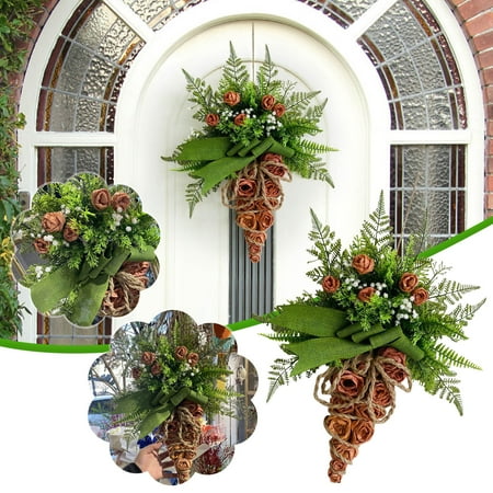 

Rustic Organic Carrot Wreath Wood Flower Rope Bow Easter Door Hanger Feature
