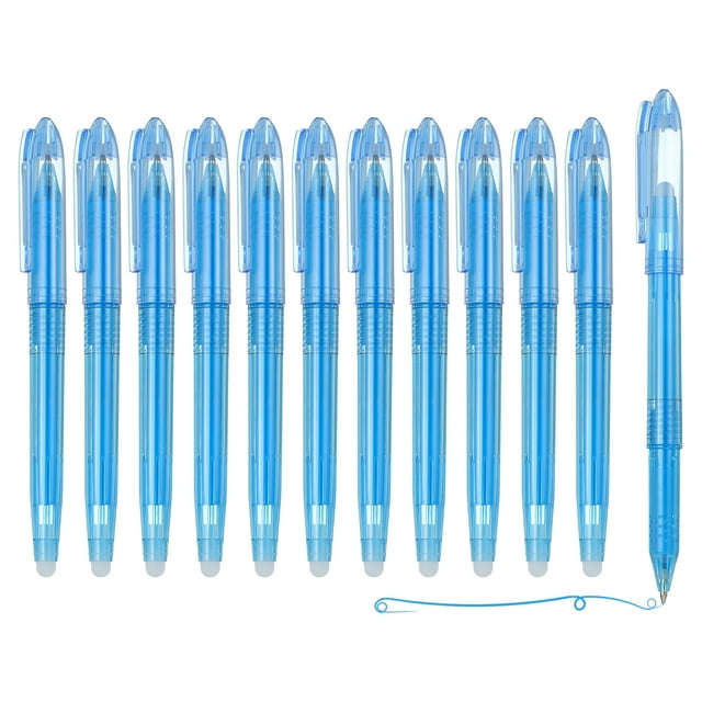 Uxcell 12Pcs Erasable Gel Pens, 0.5mm Fine Point Heat Erasable Marking Pen with Cap Smooth Writing Fabric Markers for Sewing Drawing Writing Planner, Sky Blue Ink
