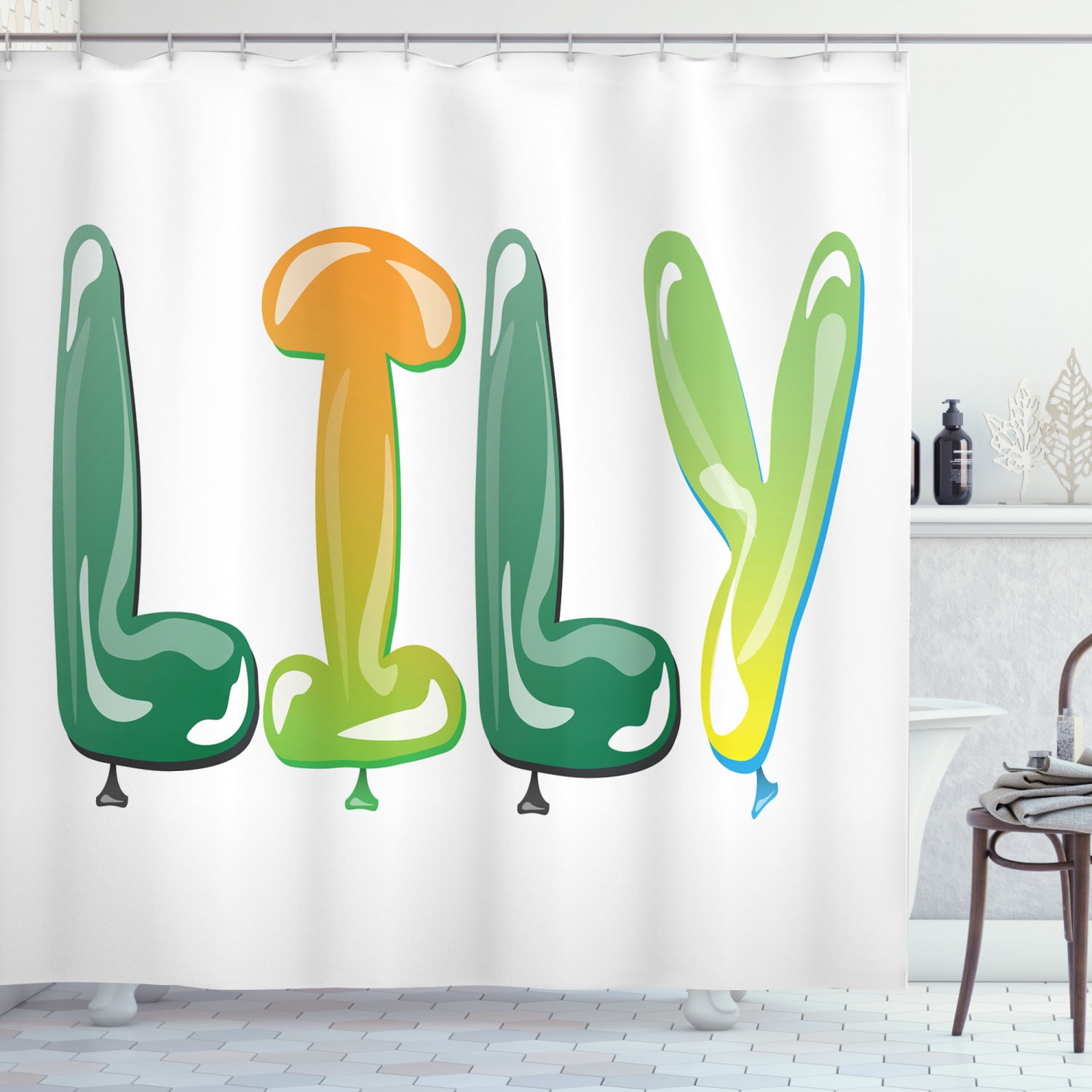 Lily Shower Curtain, Colorful Popular Common English Girl Name Design with  Balloons Party Festive Occasion, Fabric Bathroom Set with Hooks, 69W X 84L  Inches Extra Long, Multicolor, by Ambesonne - Walmart.com