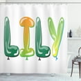 thumbnail image 1 of Lily Shower Curtain, Colorful Popular Common English Girl Name Design with Balloons Party Festive Occasion, Fabric Bathroom Set with Hooks, 69W X 84L Inches Extra Long, Multicolor, by Ambesonne, 1 of 3