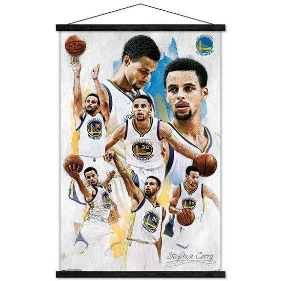 NBA Golden State Warriors - Stephen Curry 16 Wall Poster with Wooden Magnetic Frame, 22.375" x 34"