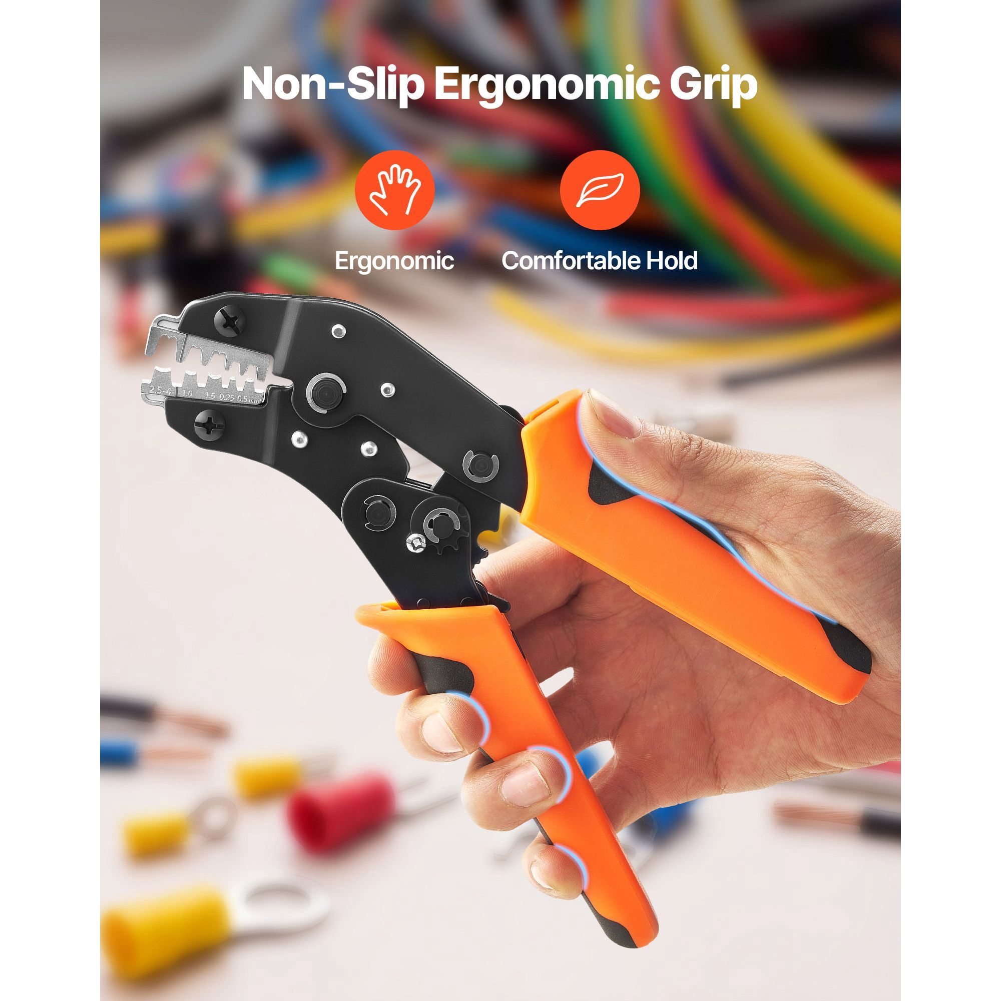 Ratcheting Wire Crimper 24-12 AWG, Multiple Jaw Slots Metric AWG Marked, Effortless Ratchet Crimping Tool for Electrical Terminal Connector Crimping