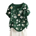thumbnail image 1 of Haut Grande Taille Femme Été Imprimé Marguerite Manches Courtes Col Rond Coton Lin Chemise T-Shirts Blouse, 1 of 2
