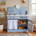 thumbnail image 6 of TLSUNNY Kids Play Kitchen, Wooden Toy Kitchen Playset with 5PCS Utensils, Cabinet, Hooks, Knobs & Sink, Ideal Gift for Toddler, 6 of 9
