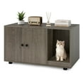 thumbnail image 1 of Costway Wooden Cat Litter Box Enclosure, Hidden Litter Box Furniture with Scratching Board Oak, 1 of 10