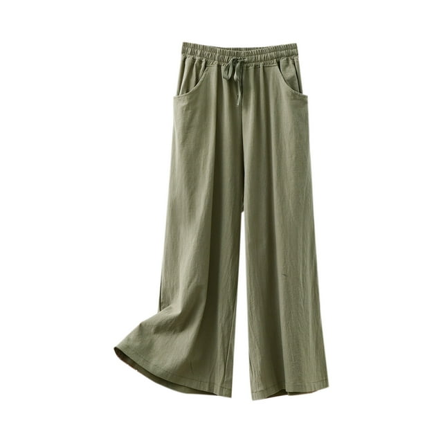 Timegard Wide Leg Pants for Women Elastic Wasited Drawstring Solid Color Lounge Pants with Pockets