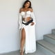 thumbnail image 4 of Conjunto de dos piezas de verano y otoño con hombros descubiertos, top con cordones y falda larga elegante para mujer, conjunto de ropa de calle alta, traje de playa informal, 4 of 5