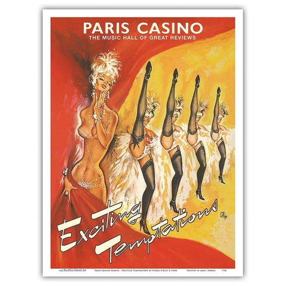 Paris Casino France - Exciting Temptations - Can-Can Dancers - Vintage Cabaret Poster by Pierre O’Kley c.1960s - Master Art Print (Unframed) 9in x 12in