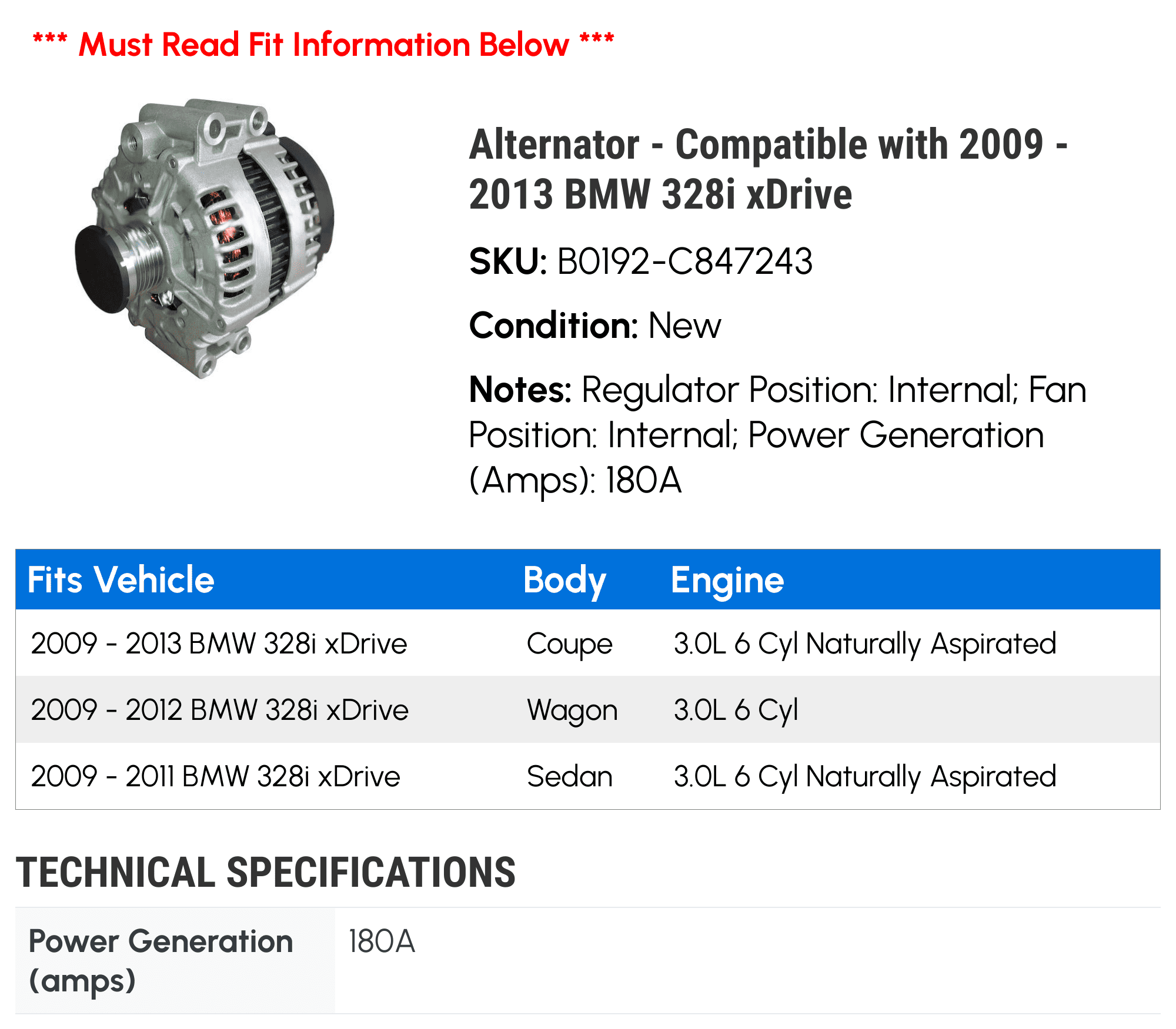 2011 bmw 2024 328i alternator