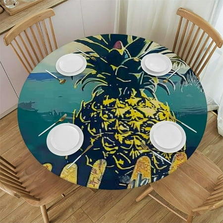 

BCIIG Pineapple Round Table Cover Stain Resistant Washable Indoor Outdoor Tablecloth Kitchen Dining Wedding Parties Waterproof 100% Polyester Fiber 54-58