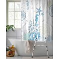 thumbnail image 2 of Split Shower Curtain for Transfer Bench, Coastal Blue Fabric Shower Curtains for Bathroom, Ocean Coral Starfish Jellyfish Seahorse Tub Sliding Transfer Bench Waterproof Bath Curtains 72"x78", 2 of 9