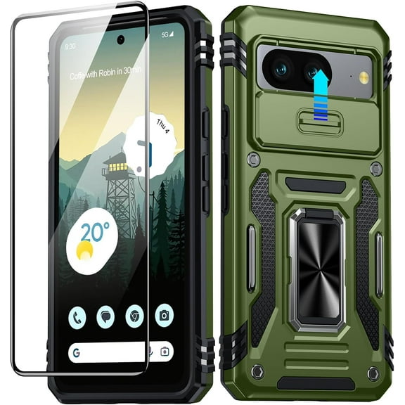 for Google Pixel 8 Case, [16 FT Military Grade Drop Protection], Slide Cover [1*Screen Protector] [Camera Protection] Heavy Duty Shockproof Phone Case for Pixel 8, Olive Green