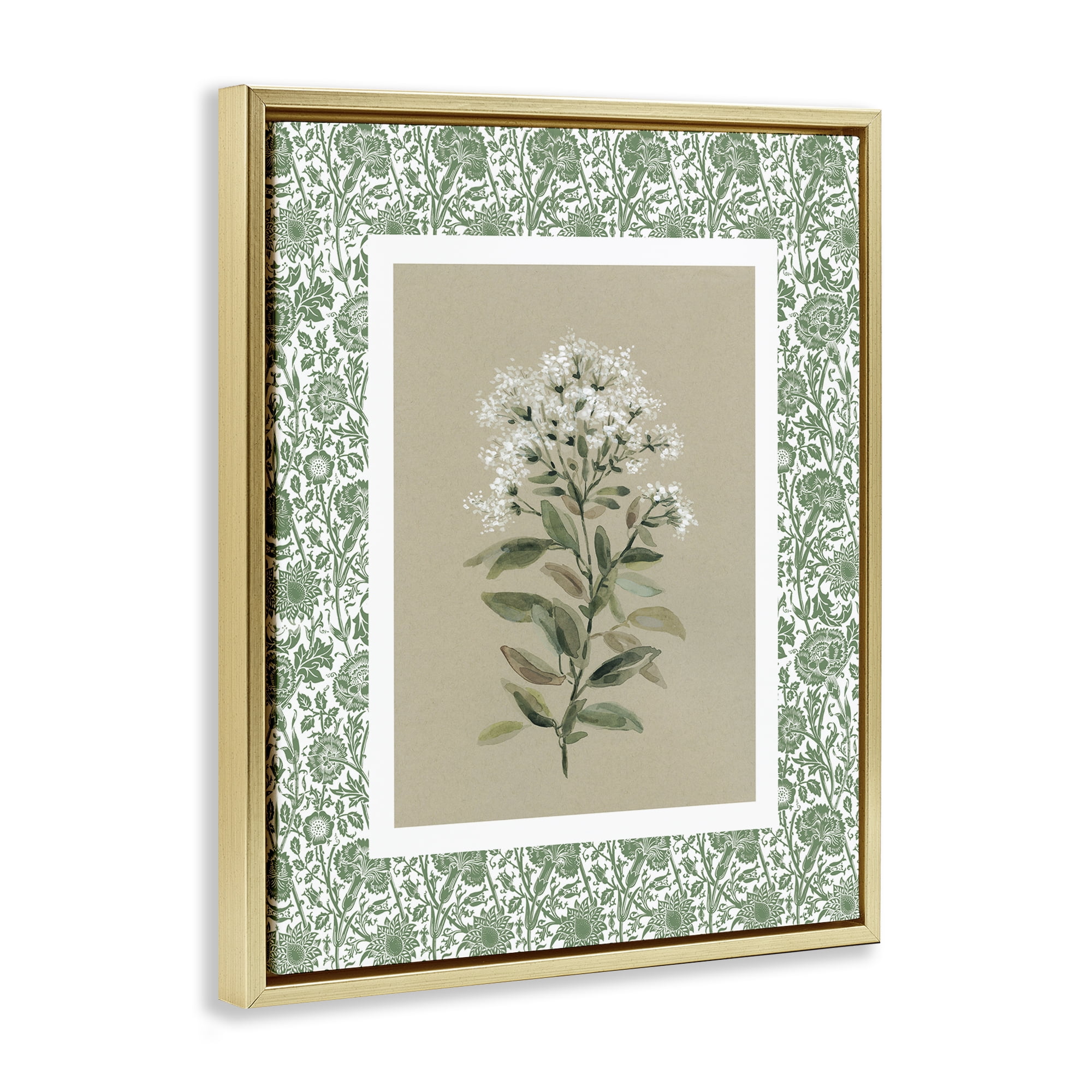 Stupell Industries Plant on Green Botanicals Gold Framed Floater Canvas Wall Art, design by Carol Robinson