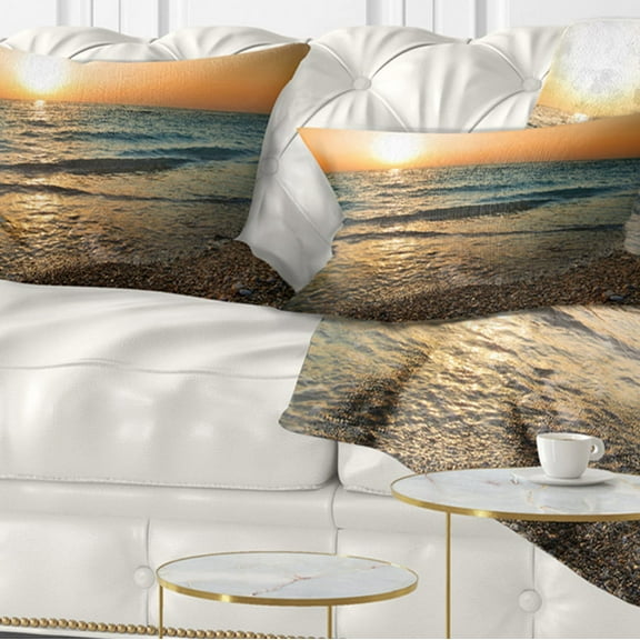 Designart Gloomy Atlantic Beach Portugal - Seascape Throw Pillow - 12x20