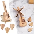thumbnail image 2 of Wooden Guitar Pick Case with Stand - Mini Guitar Shaped Storage Box, Includes 3 Wood Picks for Guitar, Bass and Ukulele(1Pcs, B), 2 of 6