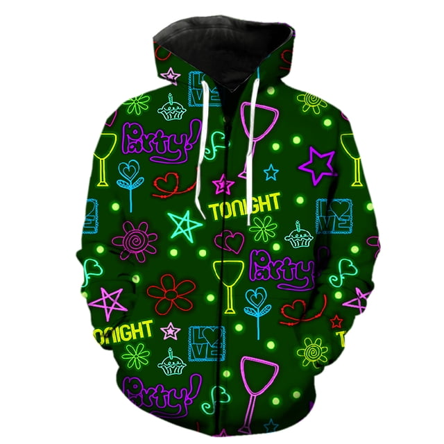 Sudadera con capucha y cremallera para hombre con barra luminosa, divertida y genial impresión 3D, unisex, informal, de gran tamaño, para adolescentes, hip hop, 2024