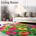 thumbnail image 2 of ODIKA 4'x6' Machine Washable Non-Slip Area Rug, Latch Hook Kit Vibrant Floral Meadow with Dancing Butterflies High Traffic Rug, Pink, 646514, 2 of 7