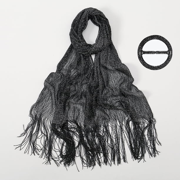 Xiao Hua Chales para vestidos, bufanda para mujer, chal formal para fiesta de noche con hebilla para boda, chal negro