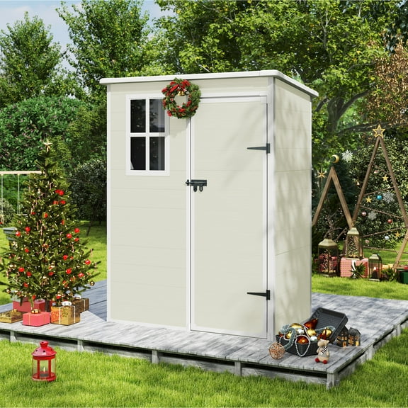 YOUDENOVA Outdoor Resin Storage Shed 5x3 FT, Lockable Plastic Garden Shed for Bike, Tools, Garbage Cans & Outdoor Storage Box for Backyard, Patio, Lawn