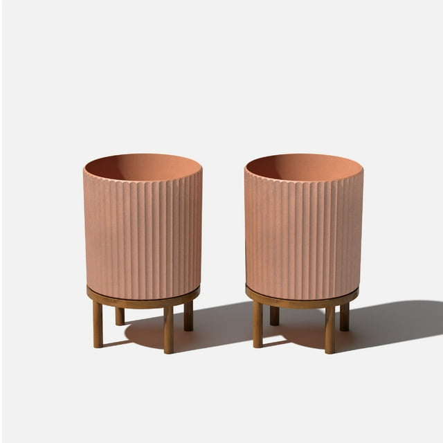 Veradek Demi Series Raised 12" Plastic-Stone Planter - (Terracotta/Brown, 2 Pack)